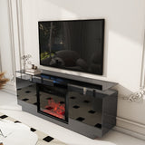 Black 160CM large TV Stand with LED fireplace