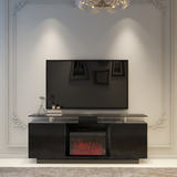 Black 160CM large TV Stand with LED fireplace