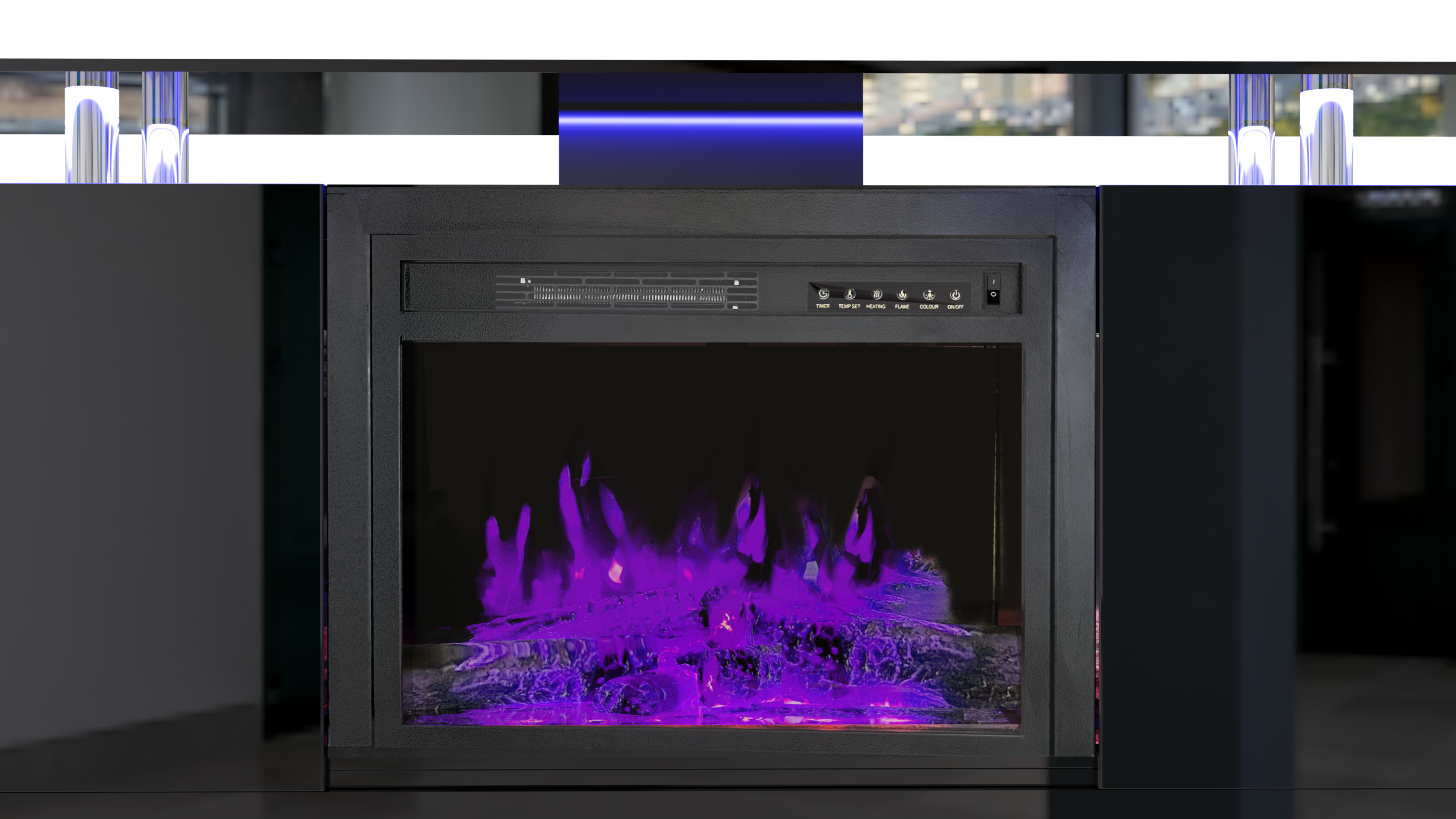 Black 160CM large TV Stand with LED fireplace