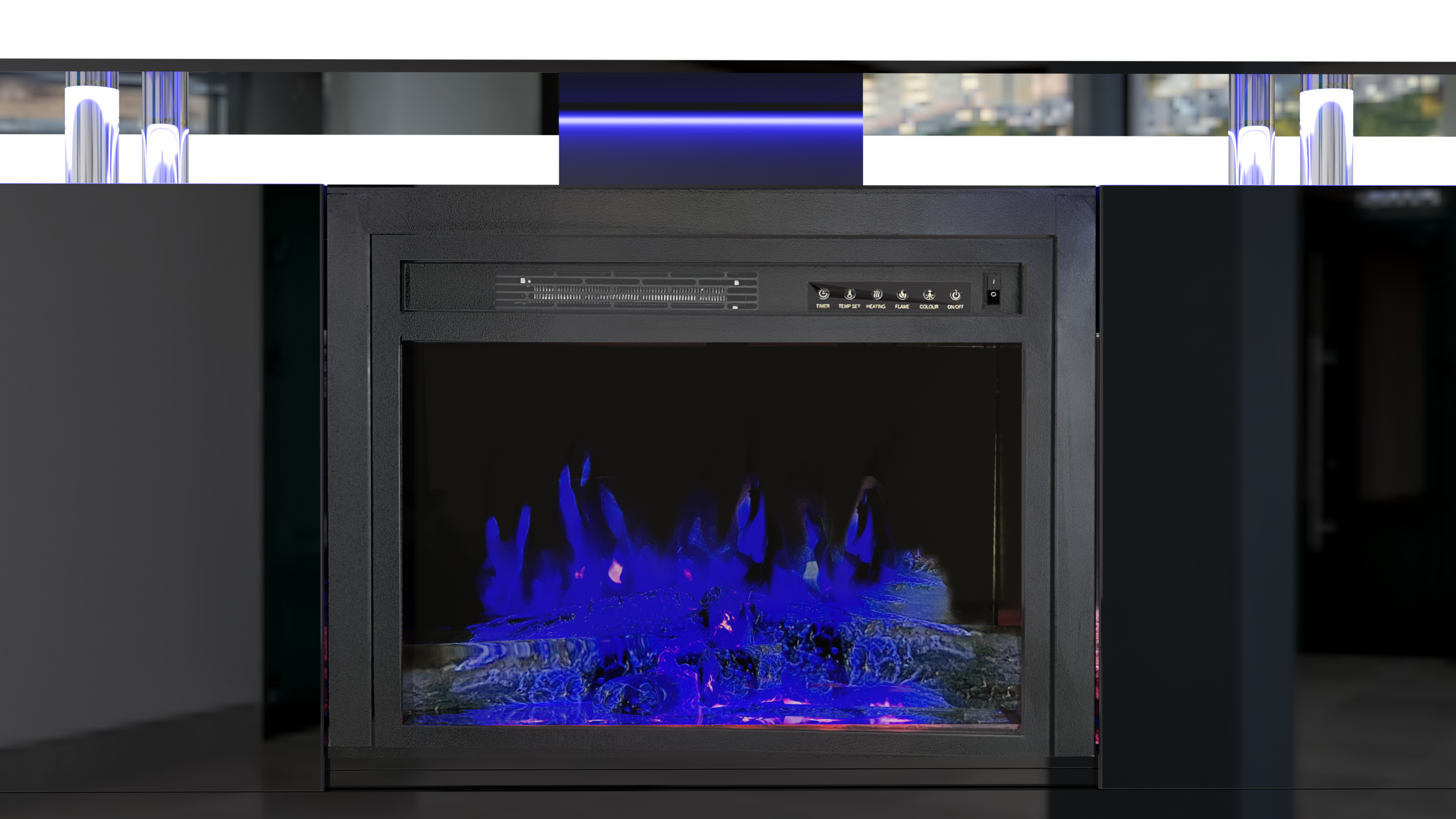 Black 160CM large TV Stand with LED fireplace