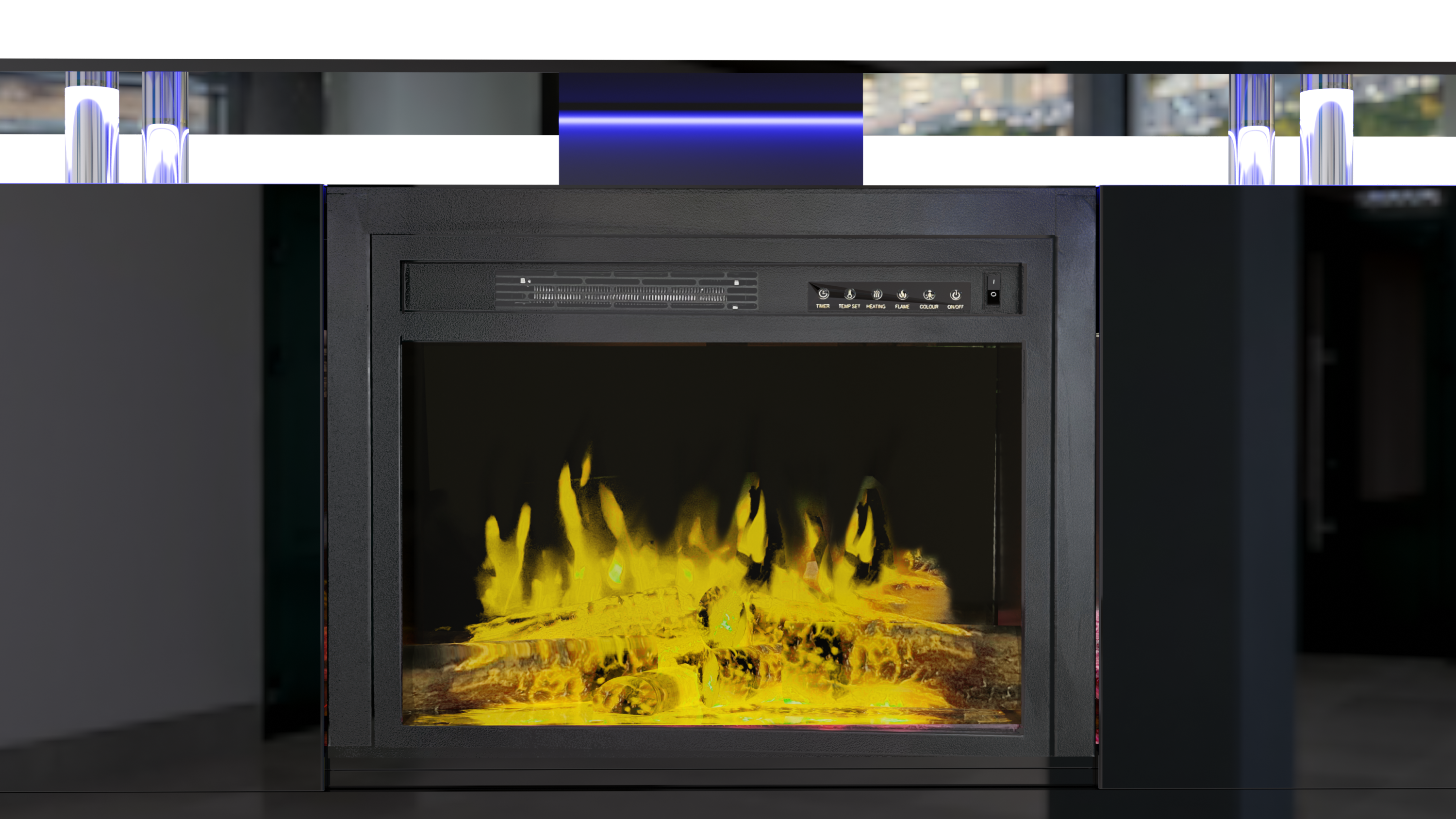 Black 160CM large TV Stand with LED fireplace