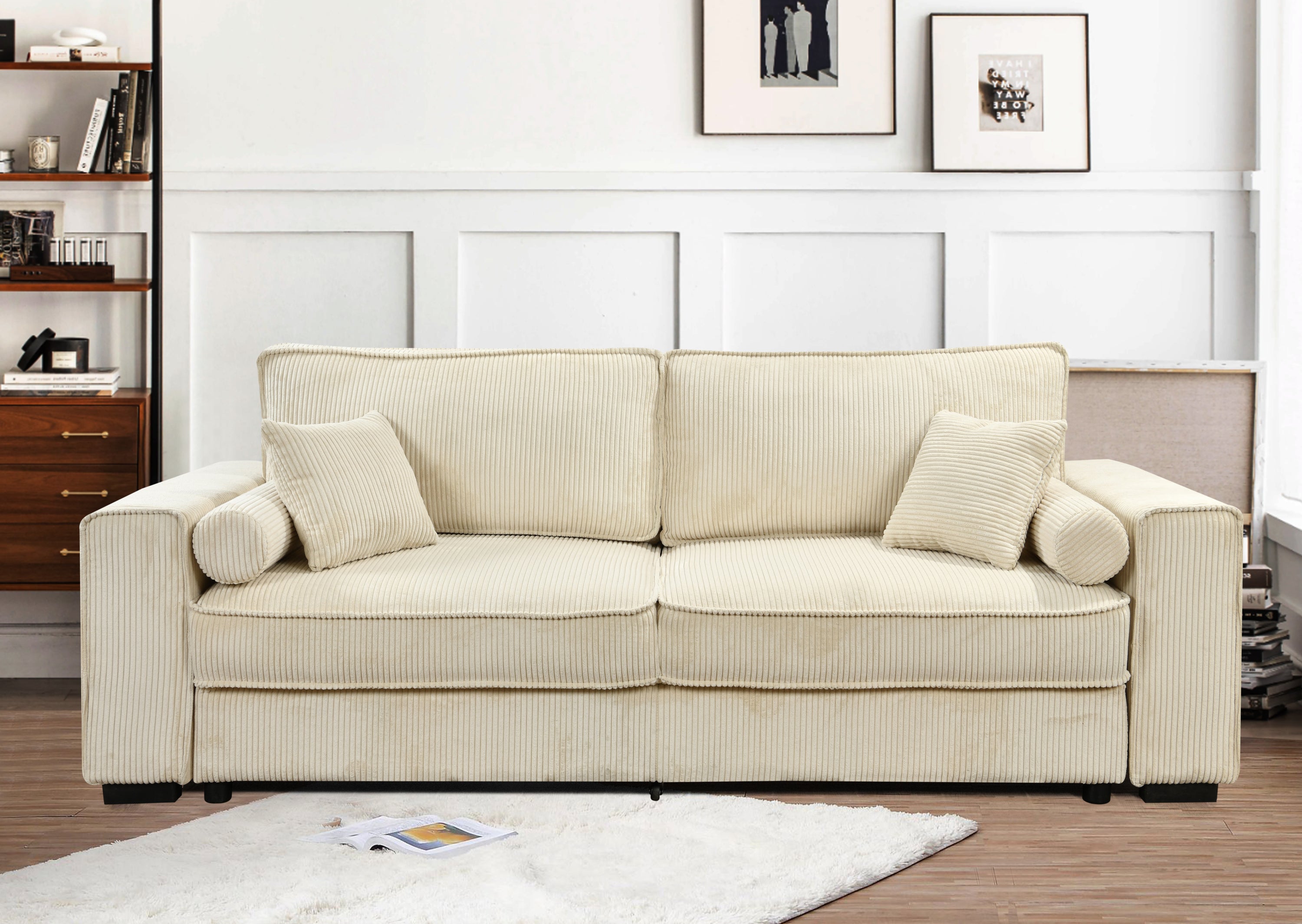 91'' Beige Sofa Bed with Storage