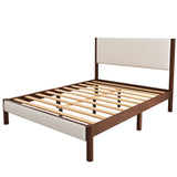 Mid Century Modern Upholestery Walnut Wood Frame Queen Platform 3 Pc Bed Sets