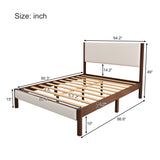 Mid Century Modern Upholestery Walnut Wood Frame Queen Platform 3 Pc Bed Sets