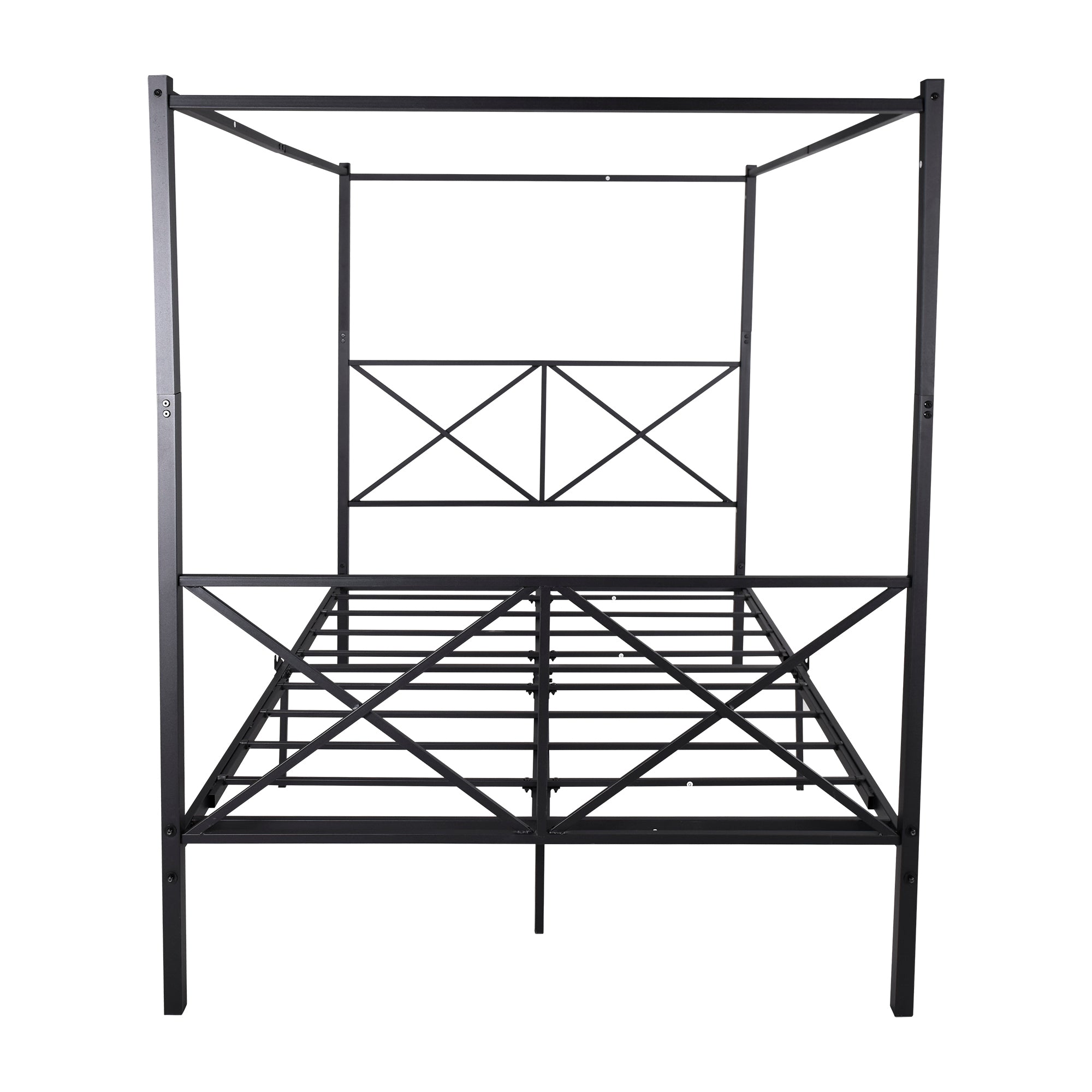 Black Metal Canopy Bedwith X Shaped Frame Queen
