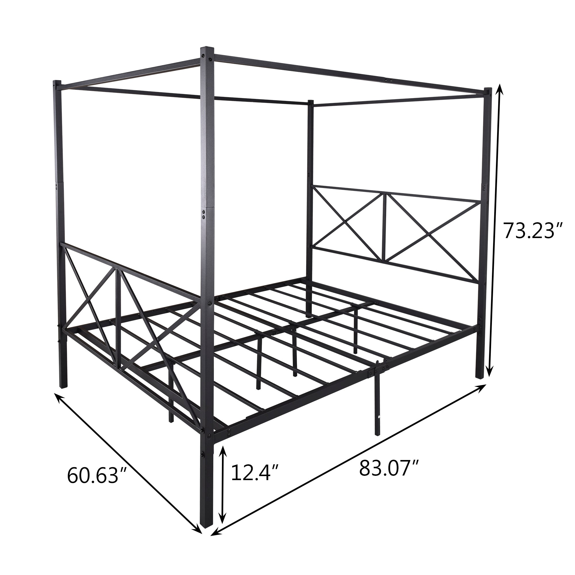 Black Metal Canopy Bedwith X Shaped Frame Queen