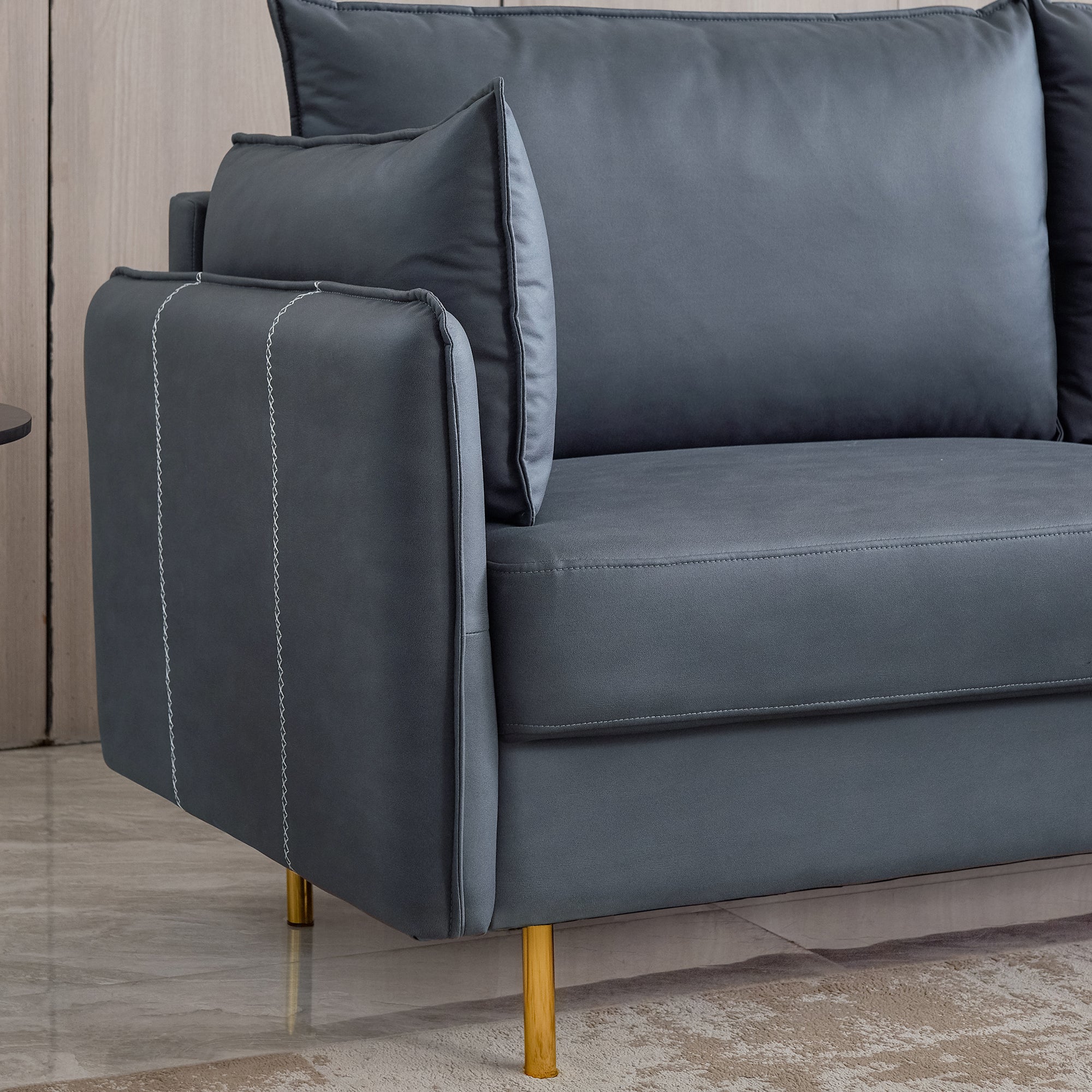 L-Shaped Corner Sectional Technical leather Sofa-Drak Grey, 92.5*92.5''