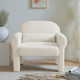 modern teddy boucle fabric accent chair with lumbar pillow