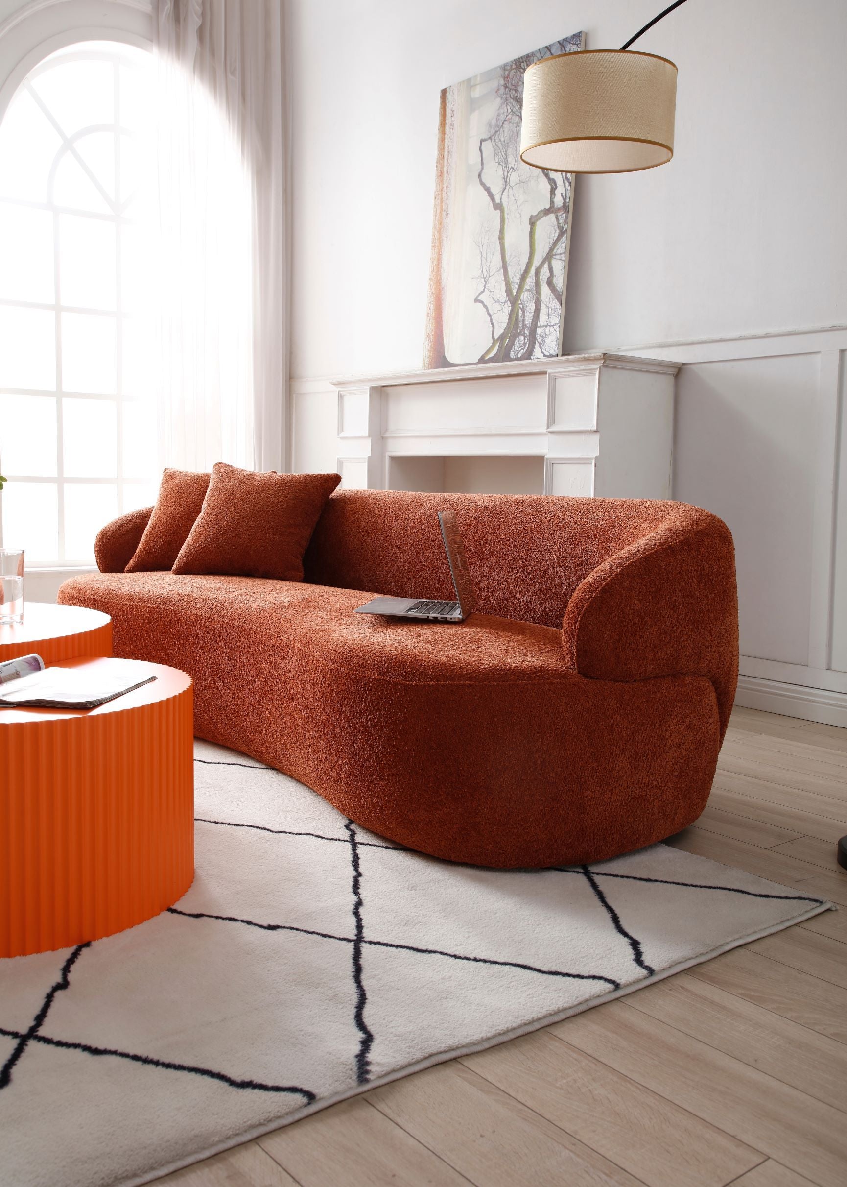 ORANGE Mid Century Modern Boucle sofa