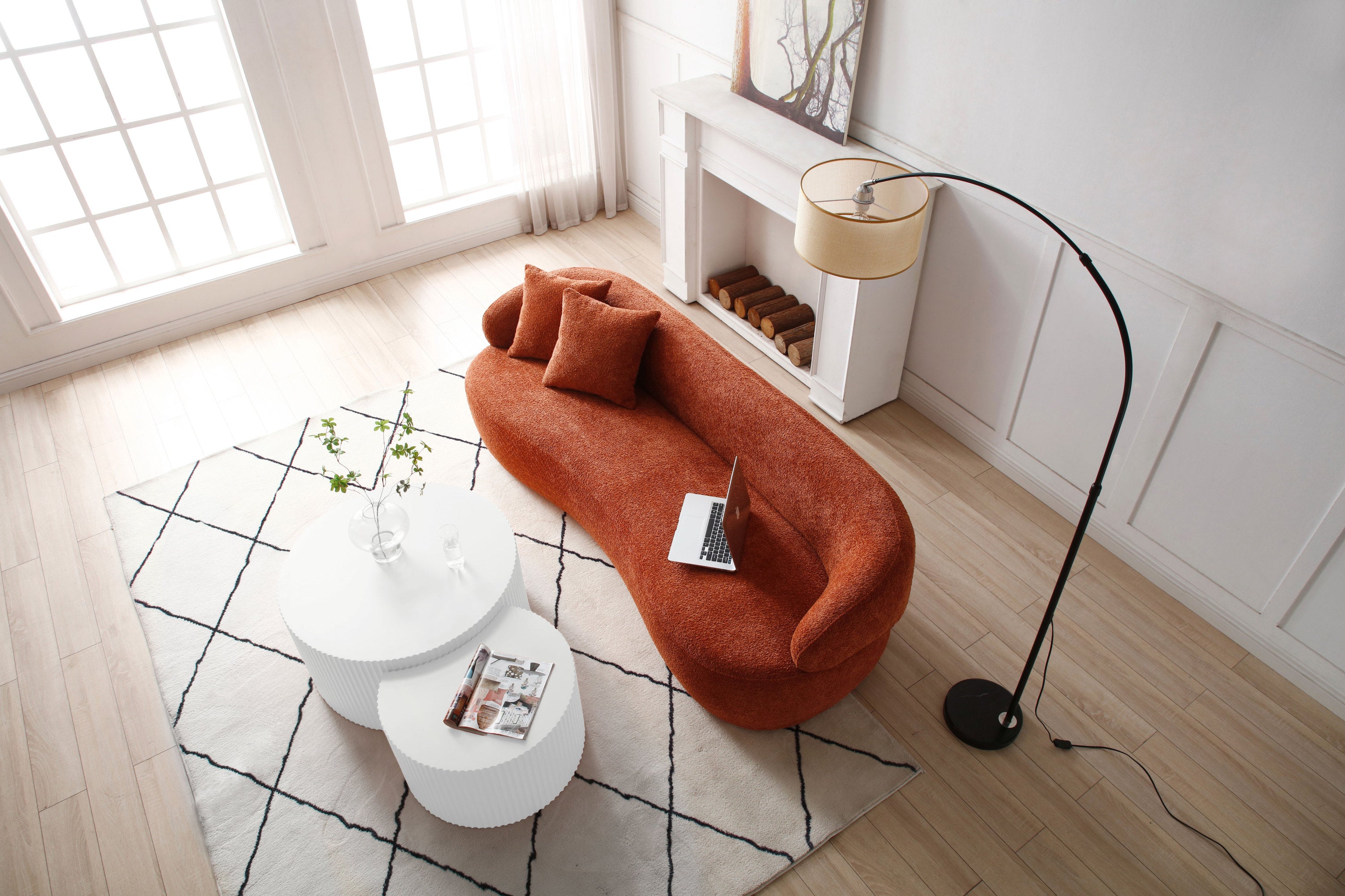 ORANGE Mid Century Modern Boucle sofa