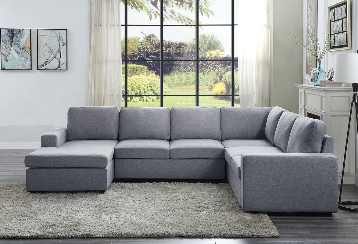 Warren Light Gray Linen 6 Seat Reversible Modular Sectional Sofa Chaise