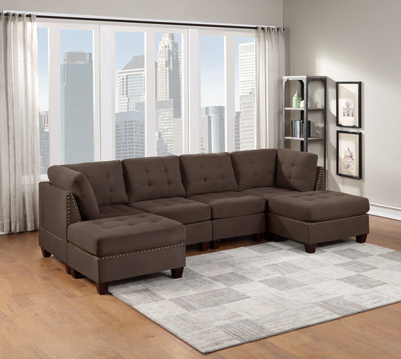 Black Coffee Linen Like Fabric Modular Sectional 6pc Set