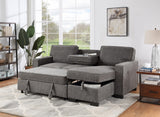 Estelle Dark Gray Fabric Reversible Sleeper Sectional with Storage Chaise Drop-Down Table 2 Cup Holders and 4 USB Ports