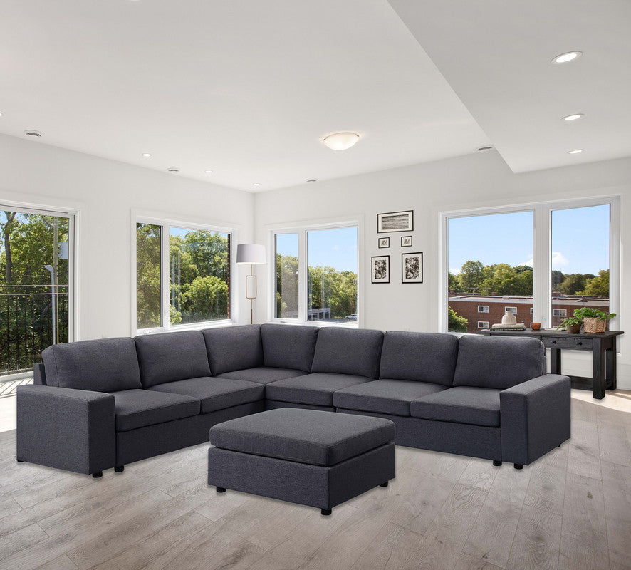 Casey Modular Sectional Sofa with Ottoman in Dark Gray Linen