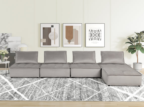 Anna Light Gray Velvet 5 Pc Sectional Sofa Ottoman