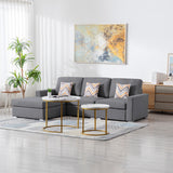 Nolan Gray Linen Fabric 3Pc Reversible Sectional Sofa Chaise with Pillows and Interchangeable Legs