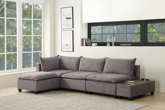 Madison Light Gray Fabric 5 Piece Modular Sectional Sofa Ottoman with USB Storage Console Table