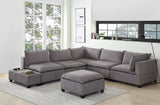 Madison Light Gray Fabric 7Pc Modular Sectional Sofa with Ottoman and USB Storage Console Table