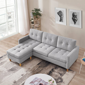 87 In Light Grey Reversible Sectional Sofa with Ottoman