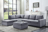 Cassia Light Gray Linen 7 Seat Reversible Modular Sectional Sofa with Ottoman