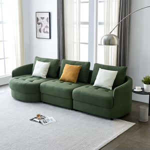 113"  Dark greenTeddy Fabric Sofa with 3 Pillows