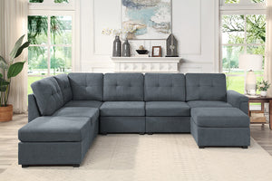 Isla Gray Woven Fabric 7-Seater Sectional Sofa with Ottomans