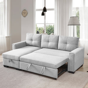 91' Light Grey Pull-Out Sleeper Bed Reversible Sleeper Sectional