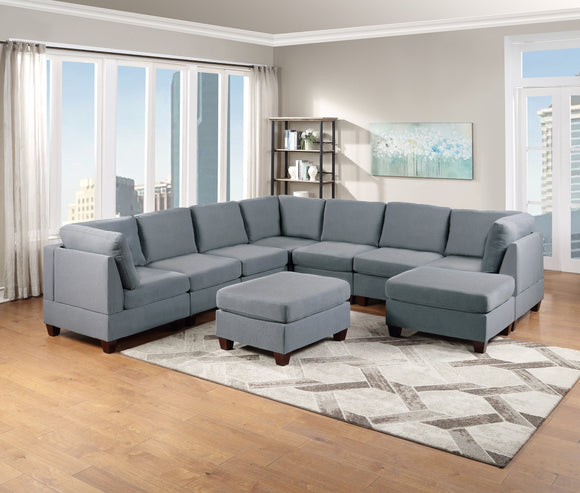 Modular Sectional 9pc Set Grey Linen Like Fabric