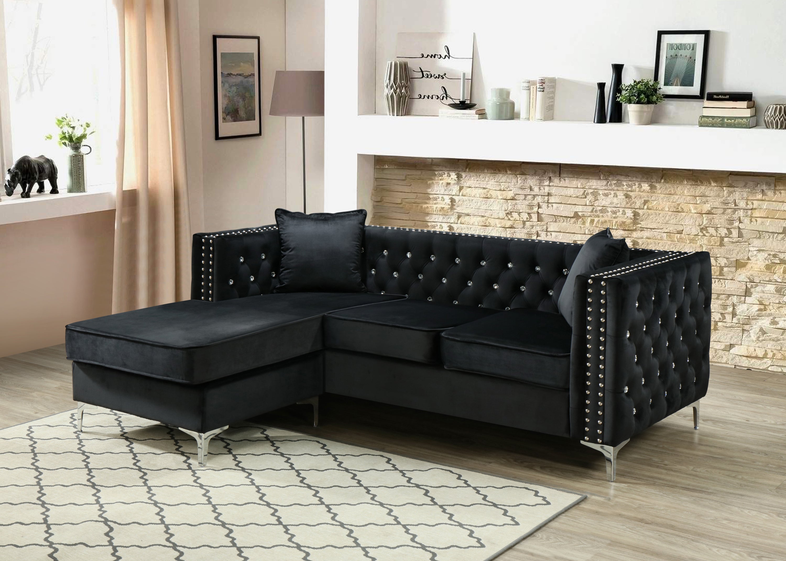 Glory Furniture Paige G828B-SC Sofa Chaise , BLACK