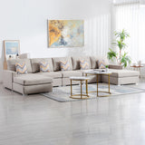 Nolan Beige Linen Fabric 5Pc Double Chaise Sectional Sofa with Pillows and Interchangeable Legs