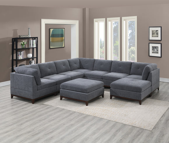 Ash Grey Chenille Fabric Modular Sectional 9pc Set