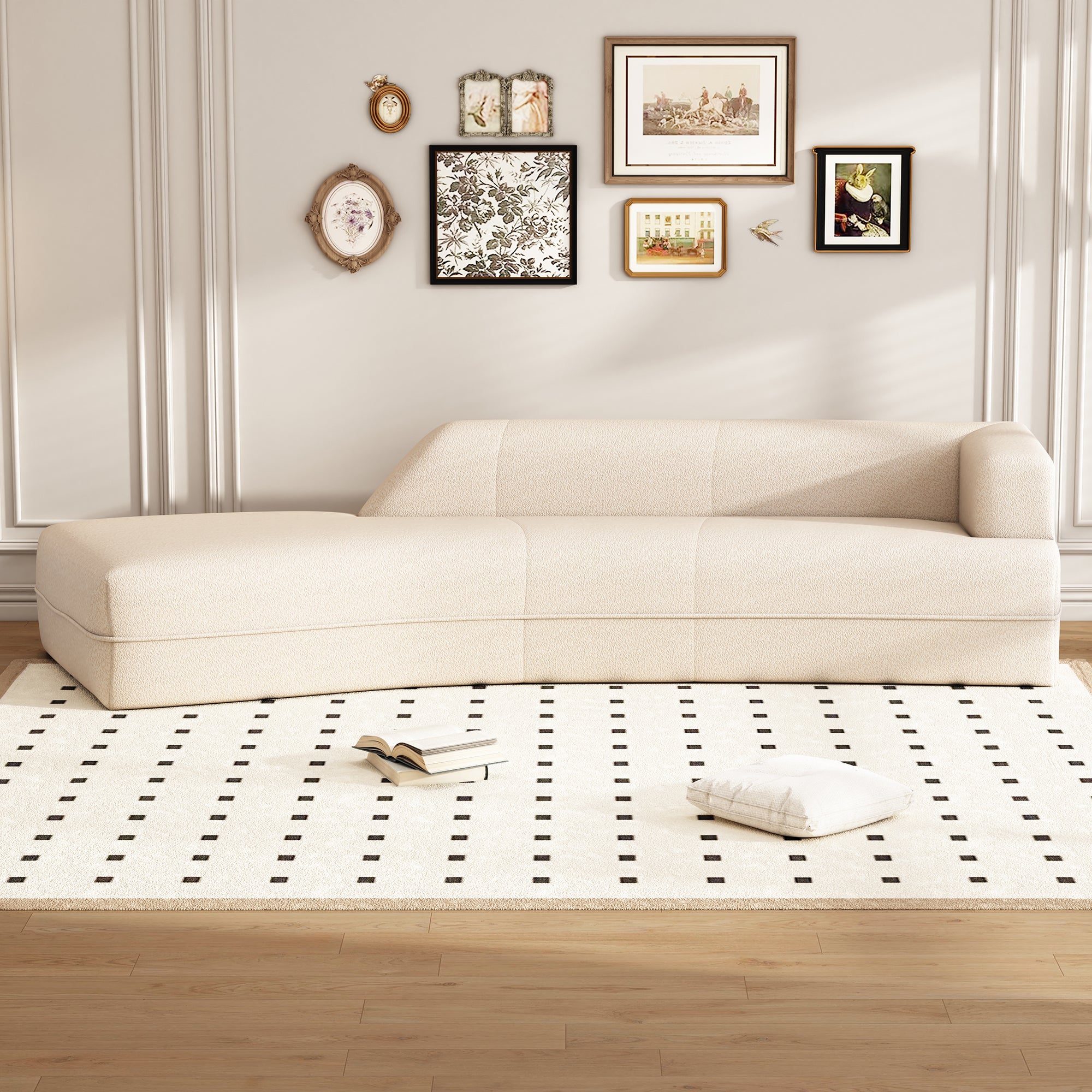 109.4" Beige Curved Chaise Lounge