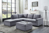 Marta Light Gray Linen 6 Seat Reversible Modular Sectional Sofa with Ottoman