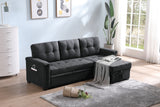 Kinsley Dark Gray Woven Fabric Sleeper Sectional Sofa Chaise with USB Charger and Tablet Pocket