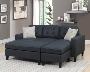 Black Reversible 3pc Sectional w/ Wood Legs