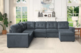 Isla Gray Woven Fabric 7-Seater Sectional Sofa with Ottoman