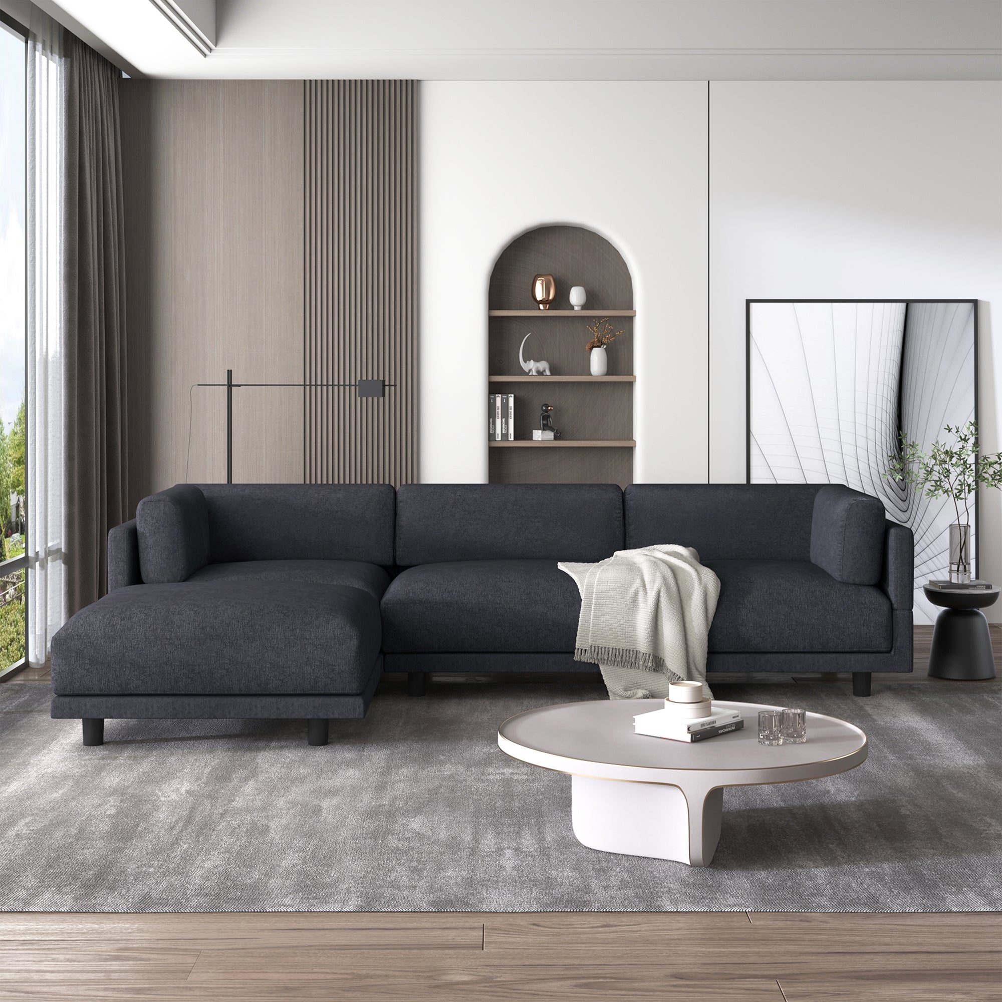 U_STYLE Upholstery Convertible Sectional Sofa, L Shaped Couch with Reversible Chaise