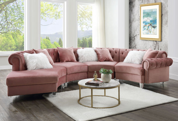 Ninagold Sectional Sofa w/7 Pillows, Pink Velvet