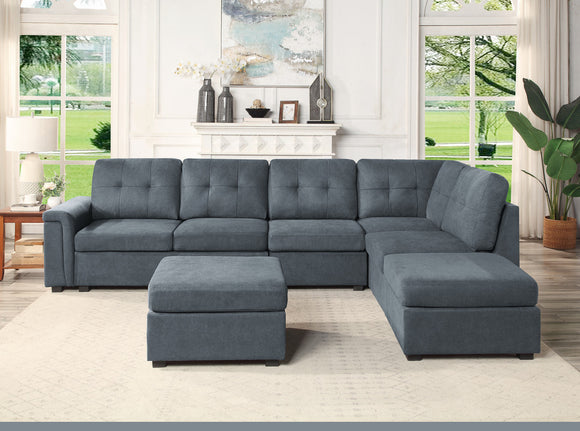 Isla Gray Woven Fabric 7-Seater Sectional Sofa with Ottomans