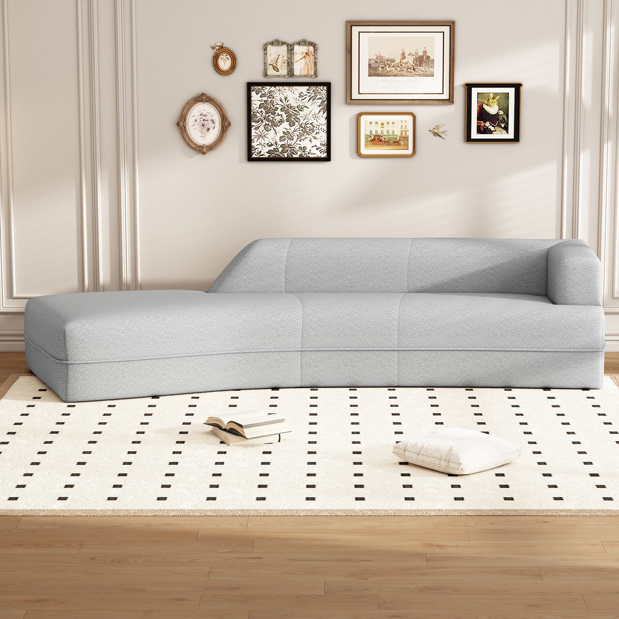 109.4" Grey Curved Chaise Lounge