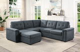 Isla Gray Woven Fabric 6-Seater Sectional Sofa with Ottoman