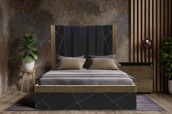 Allure Modern Style Queen Bed Made With Mango Wood and Finished with Brass Metal