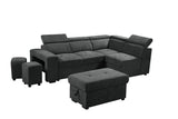 Henrik Dark Gray Sleeper Sectional Sofa with Storage Ottoman and 2 Stools