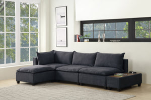 Madison Dark Gray Fabric 5 Piece Modular Sectional Sofa Ottoman with USB Storage Console Table