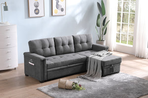 Ashlyn Gray Woven Fabric Sleeper Sectional Sofa Chaise with USB Charger and Tablet Pocket