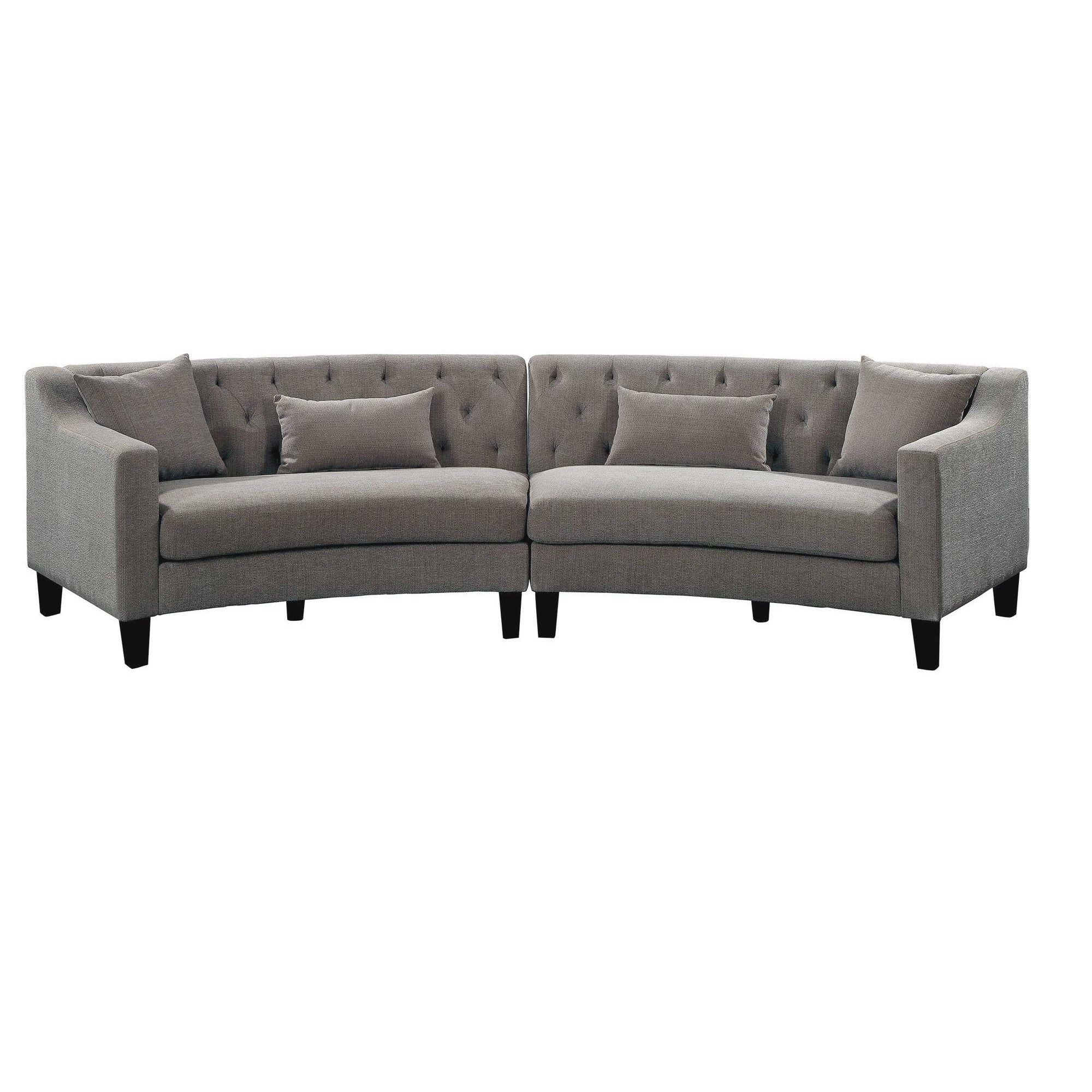 Gray Fabric Sloped Arms Curved Sectional Sofa