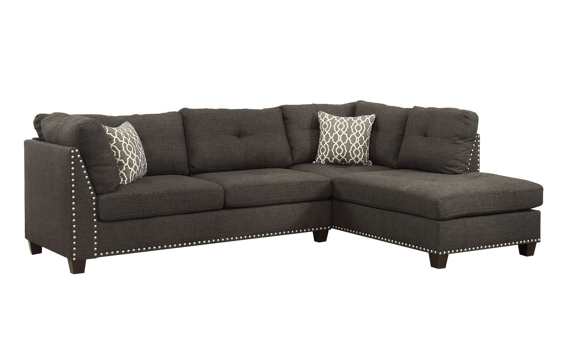 Laurissa Sectional Sofa & Ottoman (2 Pillows) in Charcoal Linen