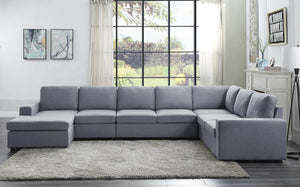 Tifton Light Gray Linen 7 Seat Reversible Modular Sectional Sofa Chaise