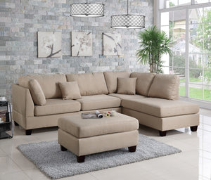 Sand Color Linen Like Fabric 3pcs Sectional Reversible