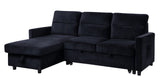 Ivy Black Velvet Reversible Sleeper Sectional Sofa with Storage Chaise and Side Pocket